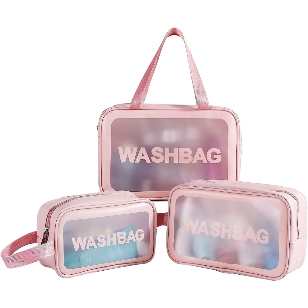 Pink 3Pcs Women's Cosmetic Bag Travel Makeup Wash Bag(Pink)