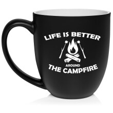 Life Is Better Around The Campfire Camping Outdoors, Camping Gift, Gift For Camper Ceramic Coffee Mug Tea Cup (16oz Matte Black)