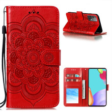 Compatible with Samsung Galaxy A52 / A52s - Mandala Leather Case - Red Red Red