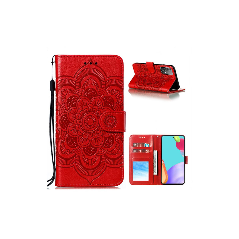 Compatible With Samsung Galaxy A52 / A52s - Mandala Leather Case - Red 9338982139786