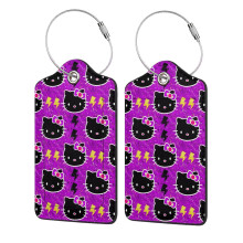 Hello Kitty Stainless Steel Ring Leather Luggage Tag with Privacy Protection, Waterproof ID Card Holder 2.9" * 4.6"