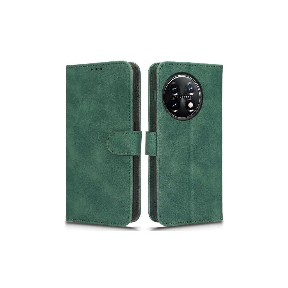 Skalo Compatible With Oneplus 11 5G Matte Pu Leather Wallet Case - Green 9338982139663