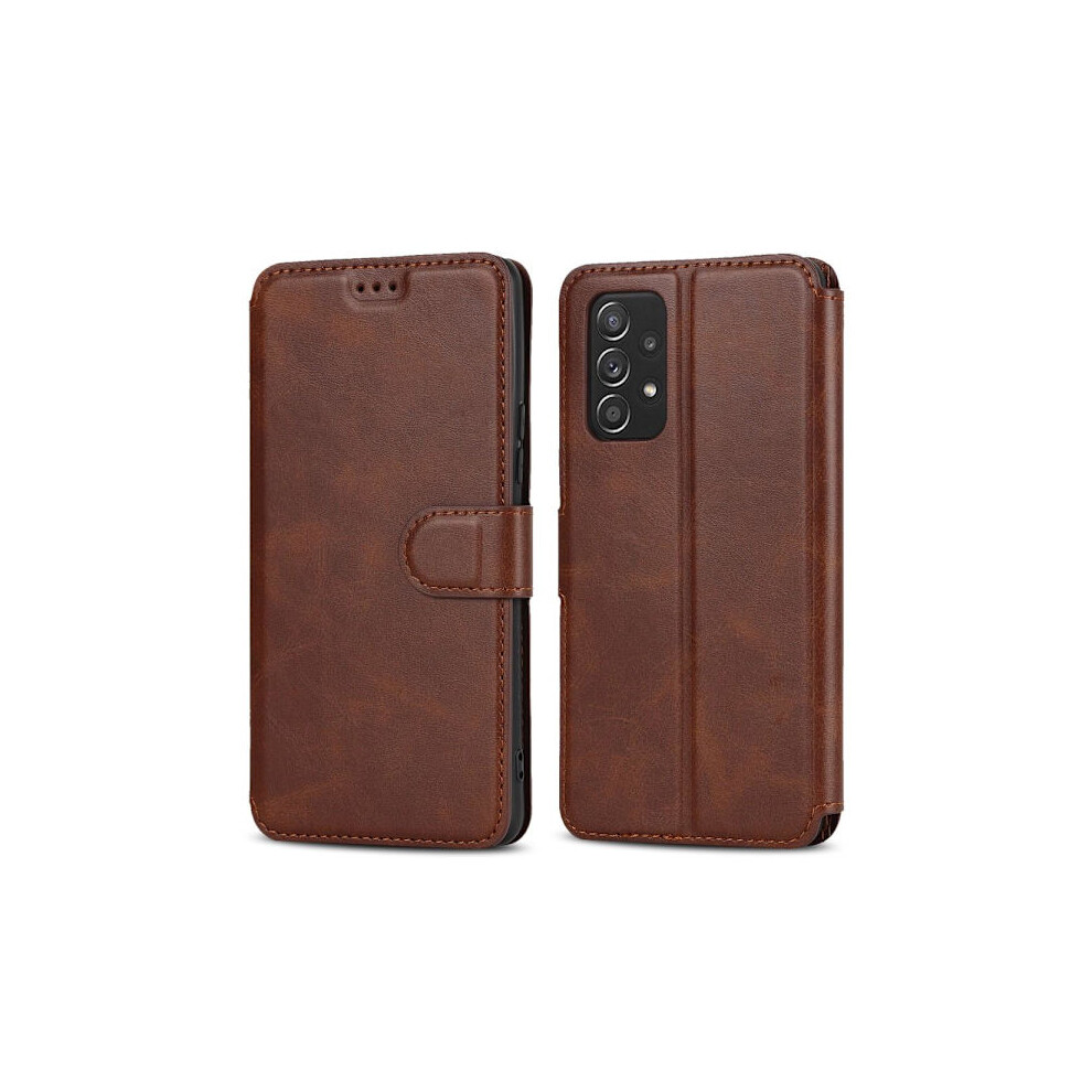 Skalo Compatible With Samsung A53 5G Premium Cut Wallet Case - Dark Dark Brown 9338982139762