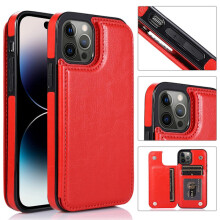 Compatible with iPhone 14 Pro Max - Stylish Case with Card Holder Red