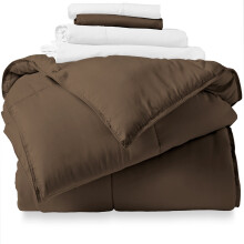 Bare Home Microfiber 5-Piece Cocoa and White Bed in a Bag, Twin XL