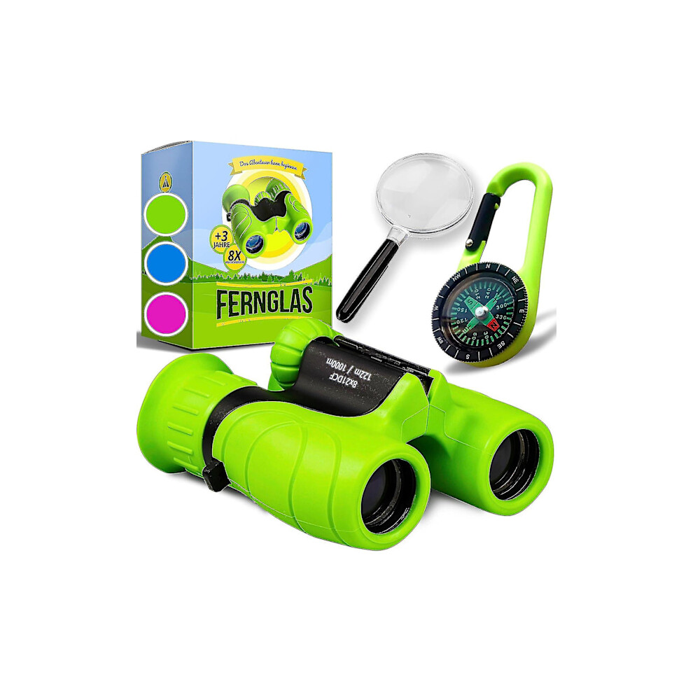 Children's Binoculars 8X21 With Magnifying Glass & Compass - Perfect Gift For Little Adventurers, Compatible With Outdoor Exploration Green 9085618759473