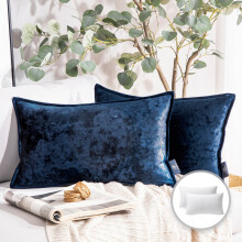 Phantoscope Patterned Velvet Tailored Edge Decorative Throw Pillow, 12" x 20", Navy, 2 Pack