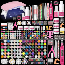 Acrylic Nail Kit with Drill and UV Light, 45 Color Powders, 48 Glitter Rhinestones, AllinOne Set