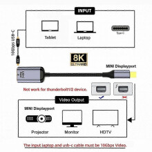 USB-C zu Mini DisplayPort Adapter 8K 60Hz Konverter Typ C Weibliche Quelle 1.4