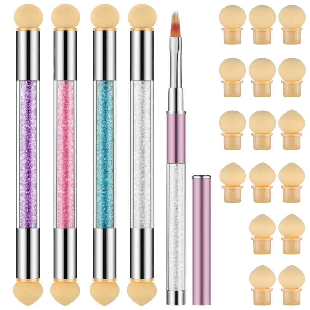 Nail Art Brushes Ombre Gradient Sponge Set with 16 Replaceable Heads for DIY Manicure Salon