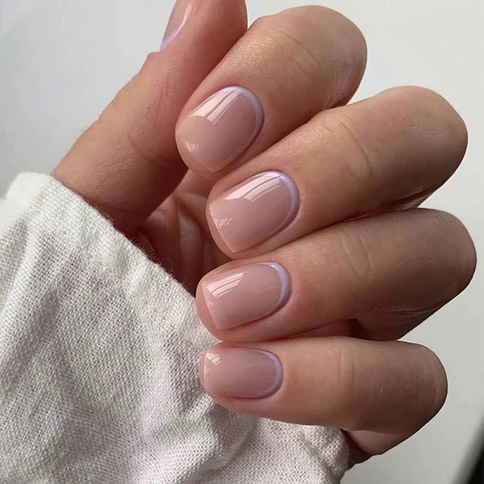 Pink,Cream Nude Pink Press On Nails Short Square Fake Nails With Glue Full Cover Acrylic False Nails 24Pcs
