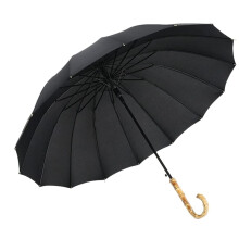 Golf Umbrella Windproof Large Canopy UV Protection Bamboo Handle for Sun and Rain Black 96x84cm