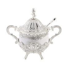 Gold Peacock Sugar Bowl with Lid, Elegant Peacock Design Seasoning Container for Kitchen Decor