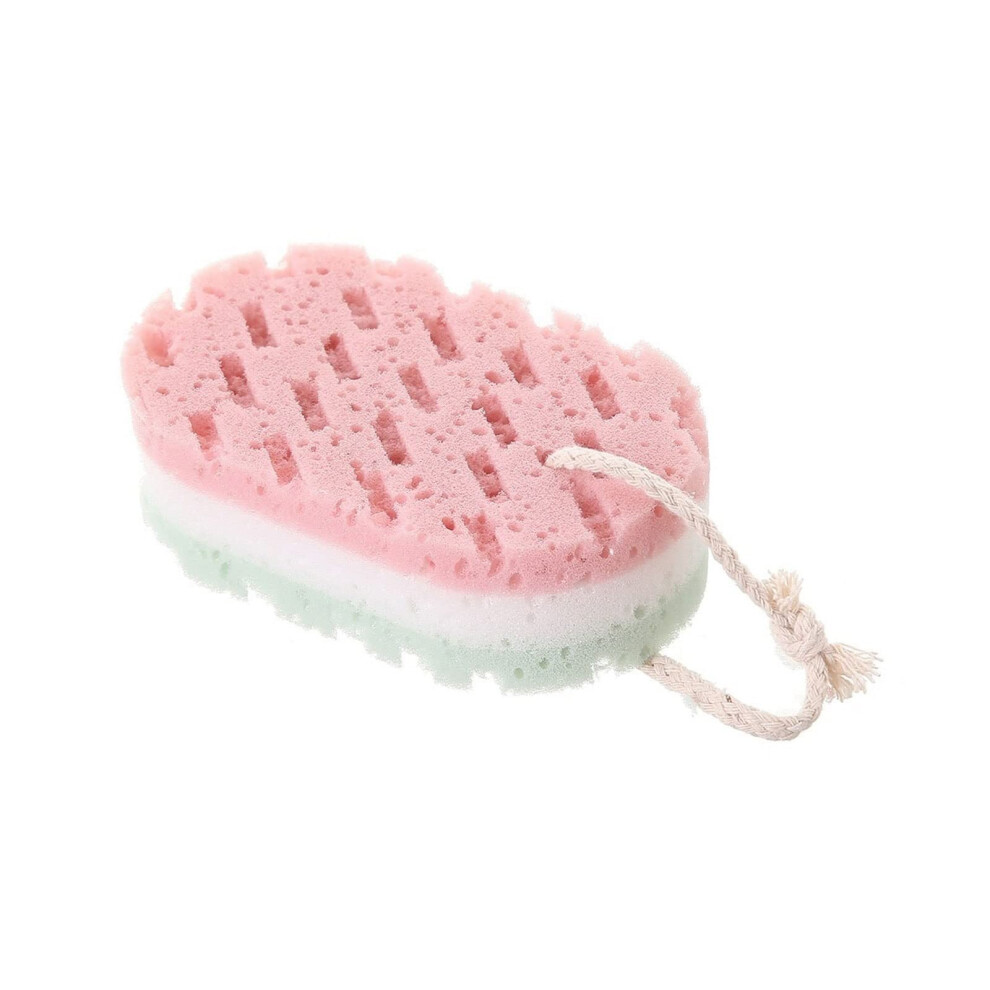 Pink Dry Brushing Body Brush With Natural Bristles And Threelayer Exfoliating Bath Sponge
