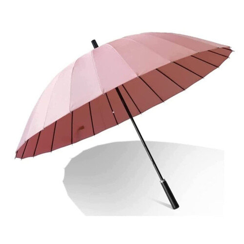 Large Windproof Golf Umbrella with Leather Handle, Automatic Open Vented Canopy, Pink 75cm