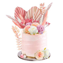 Palm Leaf Birthday Cake Topper with Flowers for Wedding and Party Cake Decorations