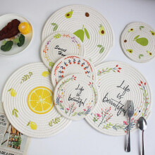 Small Flower Cotton Linen mat Coaster Thickened Round Cotton Rope pad Hand-Woven placemat