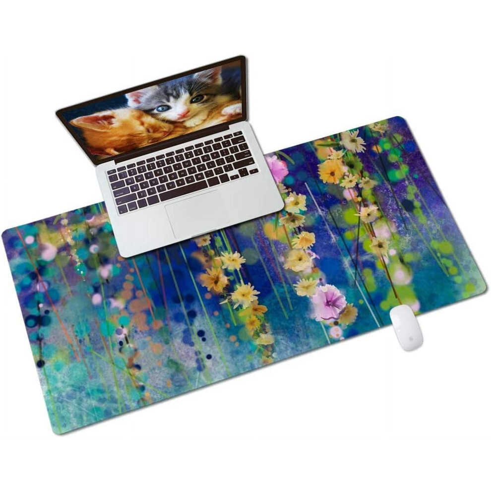 Armdgodx Non Slip Water Resistant Pu Leather Multifunctional Desk Pad 31.5 X 15.7, Flowers Painting 9162407960101
