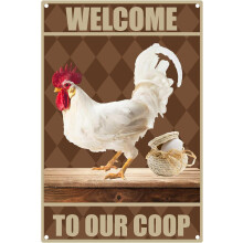 Chicken Coop Sign, 8x12 Inch Metal Tin Wall Art, Farmhouse Decor, Vintage Retro Poster for Indoor Outdoor, Compatible with Farm Yard Garden Decor,