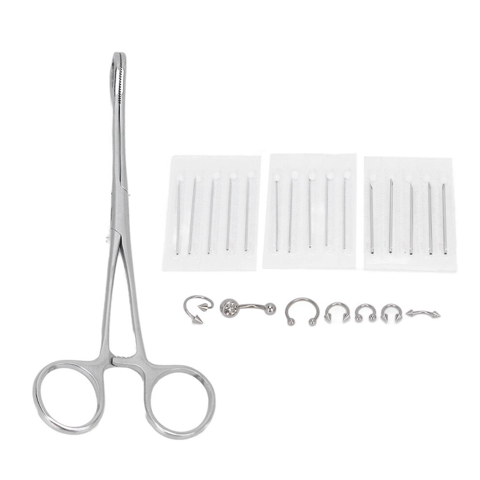 Professional Ring Opening and Closing Pliers, Professional Body Piercing Kit Stainless Steel Piercing Forceps Clamp Pliers Needle Belly Button Rings