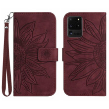 Case for compatible with Samsung Galaxy S20 Ultra Embossed Sunflower Luxury PU Leather Short Strap With Card Slots Holder Flip Wallet Phone Case