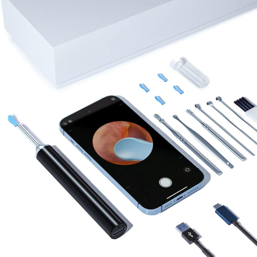 Ear Wax Removal Camera 1296P HD Wireless Otoscope with LED Lights and Soft Silicone Scoop