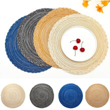 Cheer.US 3 Pcs Braided Round Placemats, Heat-Resistant Stain Resistant Anti-Skid Washable Polypropylene Table Mats