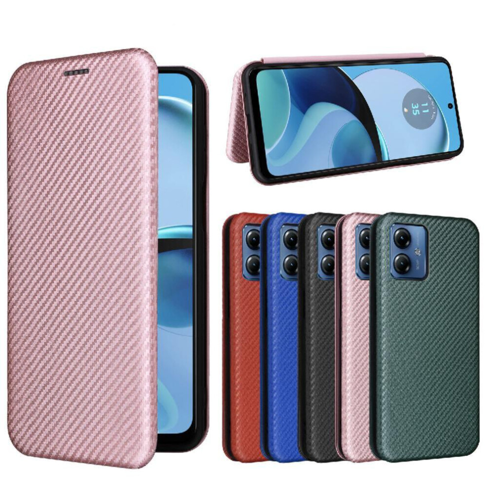Case For Motorola Moto G14 Magnetic Carbon Fiber With Card Holder Kickstand Card Insertion Leather Folio Flip Case Full Protection 9058772057167