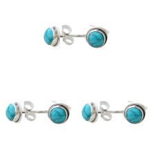 Turquoise Stone Stud Post Earrings Silver Gemstone Earring 8 Mm Round Girls Women Gift *3PCS