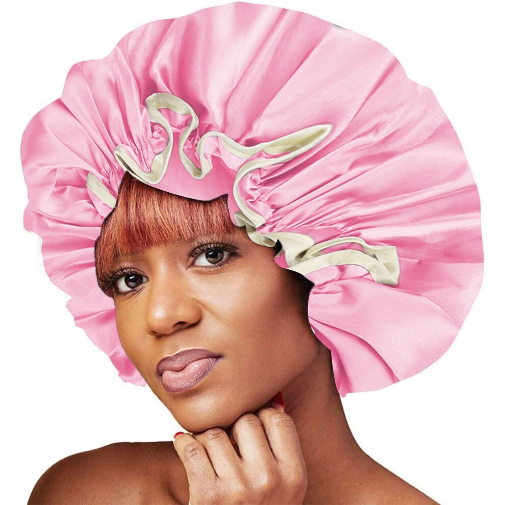 Shower Cap and Sleep Bonnet for Women, Waterproof Hair Protection, Adjustable Satin AntiFrizz Fit