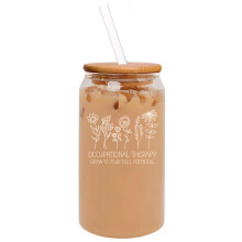 16oz Can Shaped Glass Iced Coffee Cup with Bamboo Lid and Straw Gift Occupational Therapy Grow To Your Full Potential Occupational Therapist