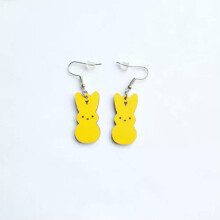 RSAMD Wooden Print Rabbit Dangle Earrings for Girls 2023 Easter Day Holiday Jewelry-Yellow