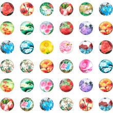 200 Pcs 12mm Printed Glass Cabochons Flatback Dome Cabochons Mosaic Tile for Photo Pendant Making Jewelry Flower
