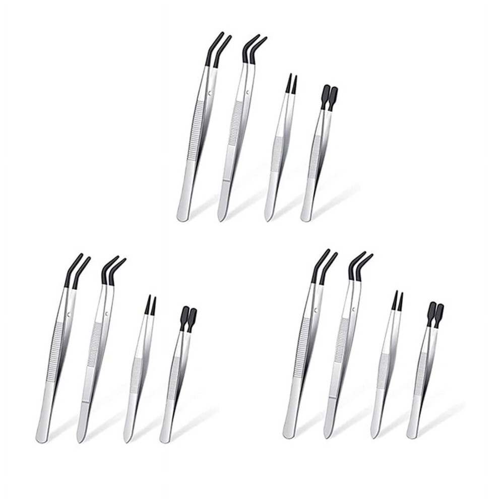 12 Pieces Tweezers Set with Rubber Tips Tweezers PVC Coated Tweezers, Rubber Fine Point Tweezers Rubber Flat Tip Tweezer
