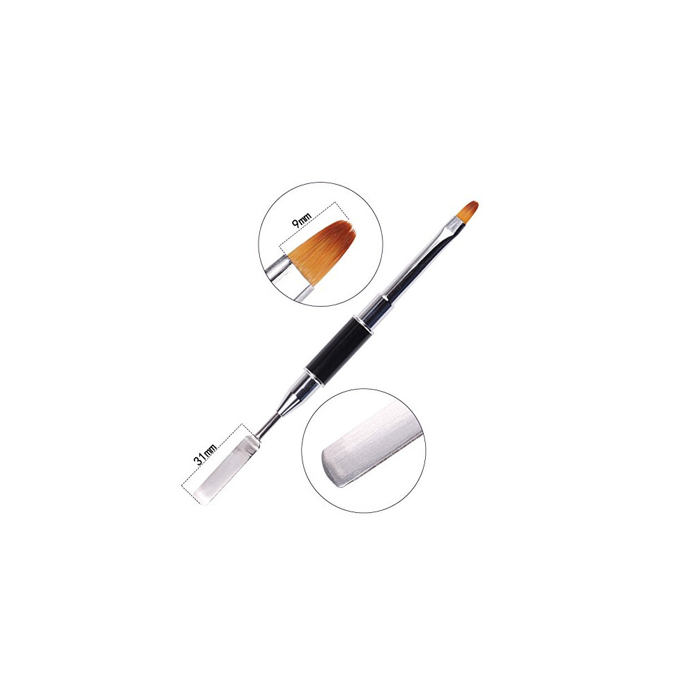 Dual Ended Nail Art Brush with Metal Pusher for UV Gel Sculpting and Manicure