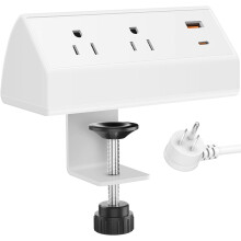 45W USB C Desk Clamp Power Strip, Desktop Mount Outlet with Surge Protector, Table Top Mounted Widely Spaced