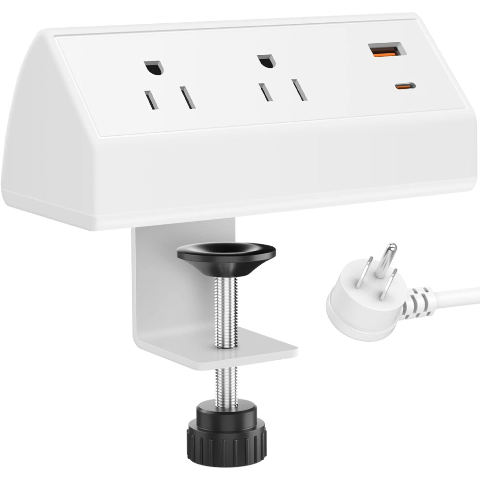 45W Usb C Desk Clamp Power Strip, Desktop Mount Outlet With Surge Protector, Table Top Mounted Widely Spaced 9322103126595
