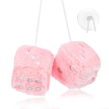 Pink Fuzzy Dice Car Mirror Accessories Vintage Plush Hanging Interior Charm for Women 2.4in Pair
