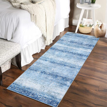 Haperlare Modern Abstract Runner Rug, 2' x 6' Blue - Soft, Washable & Non-Slip, Floral Print - Perfect for Bedroom, Living Room, Playroom