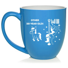 50 Year Old Superstar Unicorn Funny 50th Birthday Ceramic Coffee Mug Tea Cup Gift for Her, Friend, Coworker, Sister (16oz Light Blue)