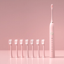 Fnyoxu Sonic Rechargeable Electric Toothbrushes for Adults with 8 Brush Heads,Teeth Whitening,5 Hours Charge for 30 Days-Pink