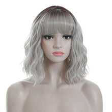 Shoulder-length curly wig with air bangs - natural, heat-resistant
