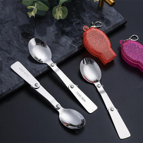304 Stainless Steel Folding Spoon for Outdoor Use, Tri-fold S Fork 2