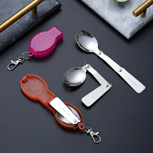 304 Stainless Steel Folding Spoon for Outdoor Use, Tri-fold S Fork 1