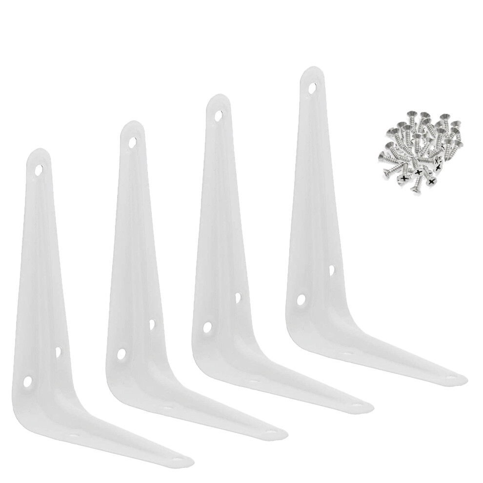Wideskall Metal 5" X 6" Inch Wall Corner Angle Shelving Shelf Brackets, White, Pack Of 4 9402001789259