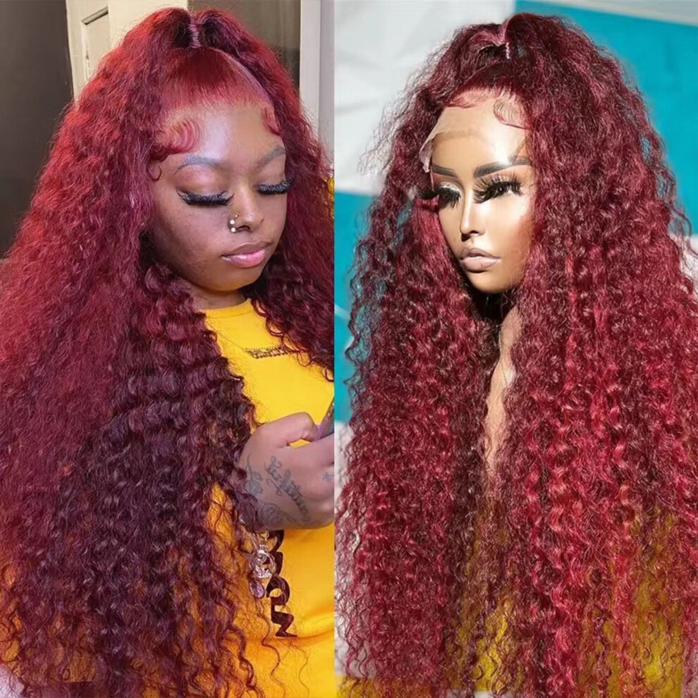 FSTDelivery Wigs for Women Clearance, 13x6 HD Deep Wave Lace Frontal Wig 24-32 Inch, 360 Curly Human Hair Water Wave Wig