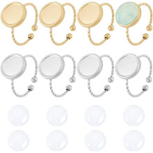 2 Colors 16Pcs DIY Blank Dome Ring Kit, compatible with Adjustable Half Round Cabochon, Stainless Steel Open Cuff Settings for Jewelry Making