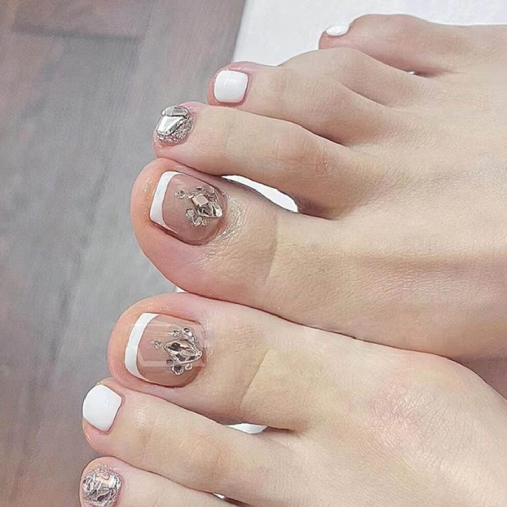 Nude Pink Glitter Square Press On Toenails Set â Waterproof Glossy Finish, Easy Application