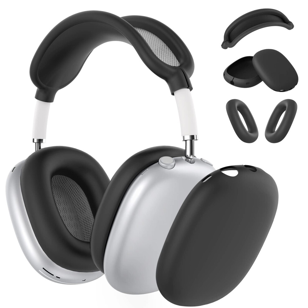Airpod Max Case & Ear Covers, Anti-Scratch Silicone Skin Protector For Compatible With Apple Airpods Max, Black 9085618764729