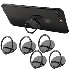 OBOSOE 360 Rotating Metal Finger Ring Cell Phone Holder Mount Grip Kickstand Desktop(Black, 5 Pack)